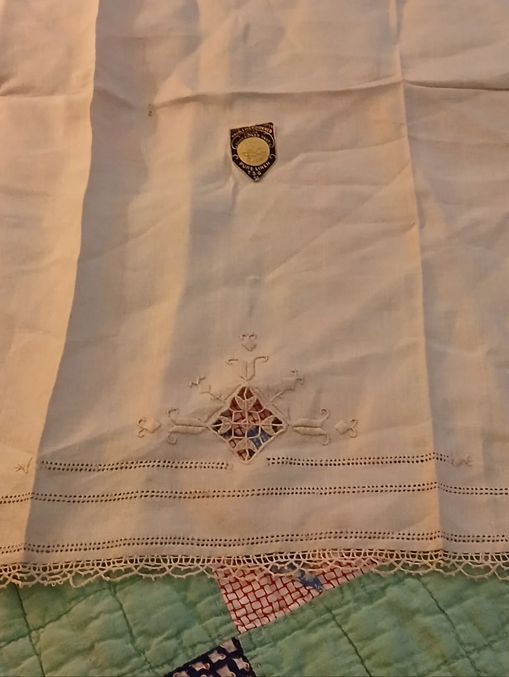 VINTAGE Pure LINEN HAND EMBROIDERED HAND TOWEL NOS